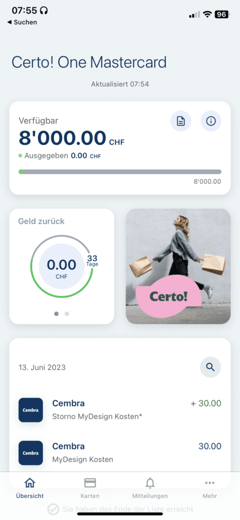 Certo One App Choose Cembra Money App Cashback Partner