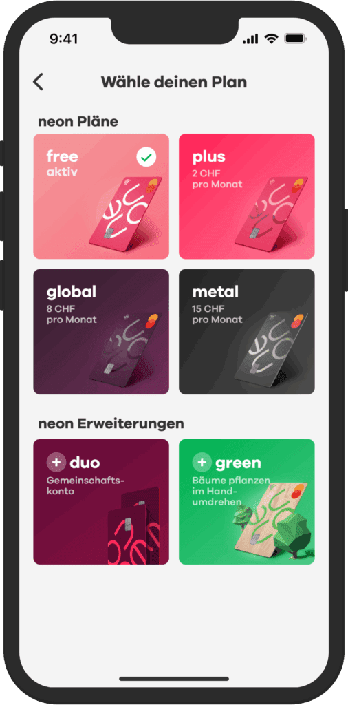 Neon account comparison free metal global green review Neon App credit card Switzerland experience