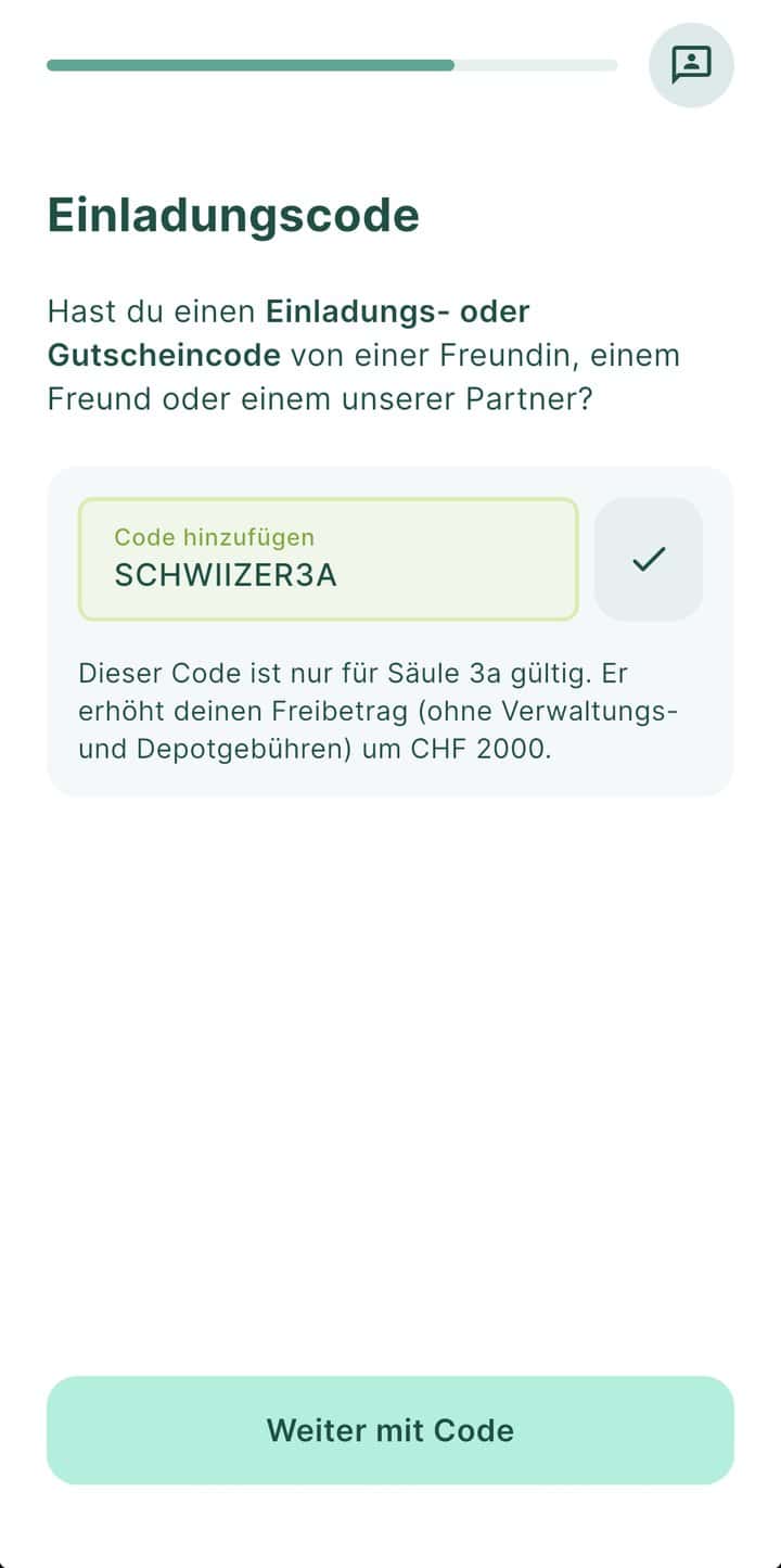 findependent Säule 3a: Erfahrungen, Gebühren und Strategien im Test 6 findependent App: Einladungscode schwiizer3a erfassen