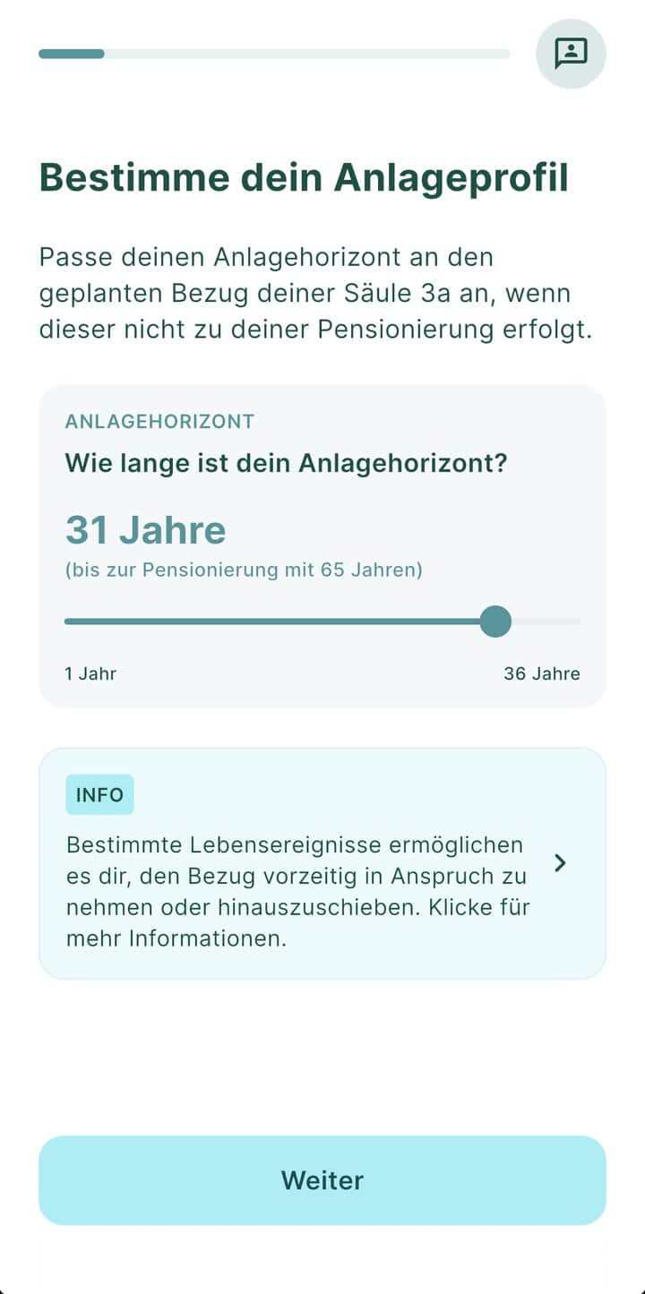 findependent Säule 3a: Erfahrungen, Gebühren und Strategien im Test 8 findependent App: Anlagehorizont bis zur Pensionierung festlegen