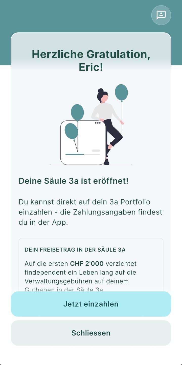 findependent Säule 3a: Erfahrungen, Gebühren und Strategien im Test 9 findependent App: Säule 3a eröffnet mit Freibetrag von CHF 2000