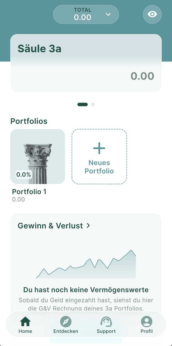 findependent Säule 3a: Erfahrungen, Gebühren und Strategien im Test 10 findependent App: Übersicht Säule 3a mit Portfolio 1