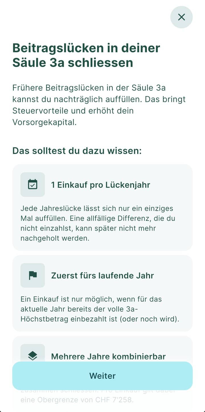 findependent Säule 3a: Erfahrungen, Gebühren und Strategien im Test 12 findependent App: Regeln zum Schliessen von Beitragslücken in der Säule 3a